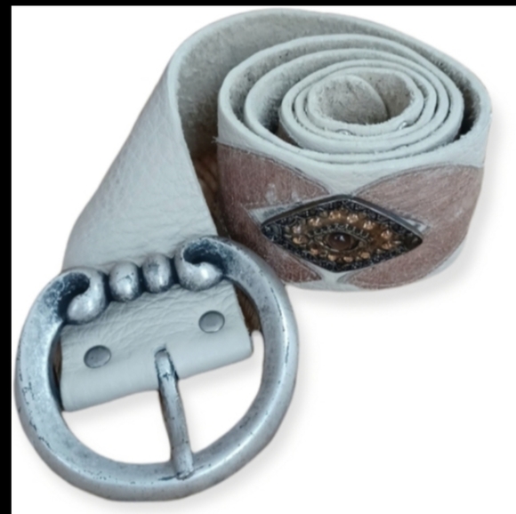 Leather Rock Beige Leather Belt - Picture 2 of 9